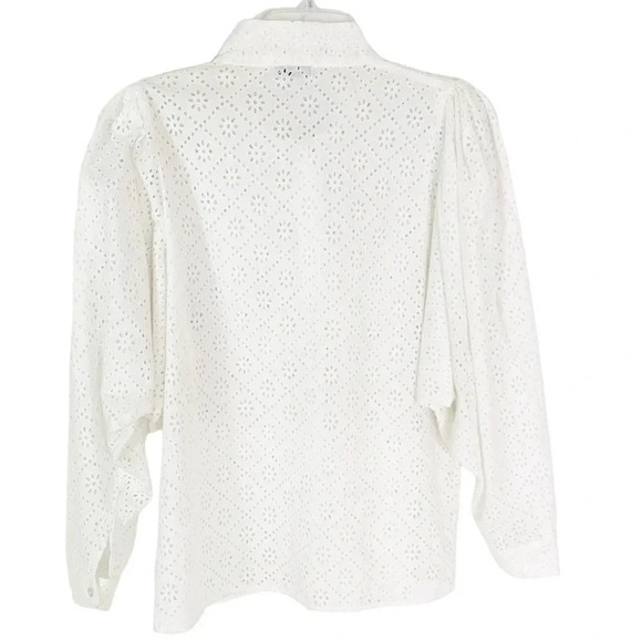 NWT Batsheva Cotton Eyelet Lace Broderie Anglaise Bow Detail Blouse White Size 6 - Picture 8 of 13